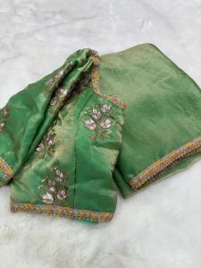 Light Green Shimmery Tissue Silk Designer Saree