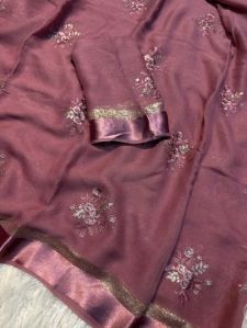 Mauve Premium Viscose Georgette Embroidered Saree