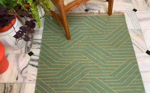 A 34  Green Flat Weave Viscose Durries