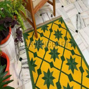 A 28 Green & Yellow  Flat Weave Cotton Durries