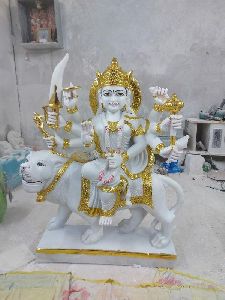 White And Golden Marble Durga Statue