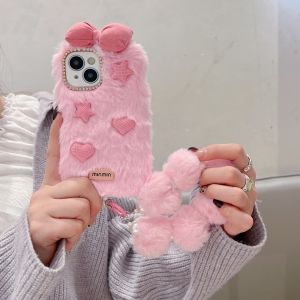 Bow Pattern Furry iPhone 16 Pro Max Soft Phone Case with Furry Bracelet