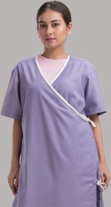 Round V Neck Pure Cotton Stitched Patient Dress, Color : Blue