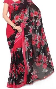 Women Floral Print Synthetic Georgette Saree
