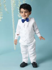 KID1 4 Pcs Party Wear Suit With Bow White