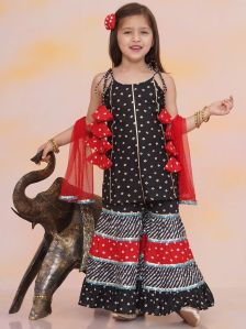 KID1 Aisha Bandhani Sharara Set Black