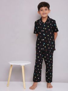 KID1 Quirky Print Night Suit Set Black