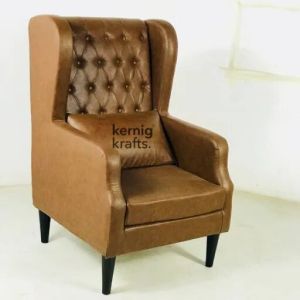 Diamond Button Tufting Leather High Back Sofa