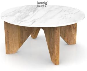 Rijika Marble Table Top WITH Wooden Legs Coffee Table