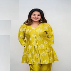 Ladies Yellow Rayon Cord Set