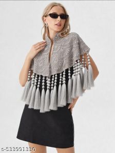 Ladies Grey Designer Poncho