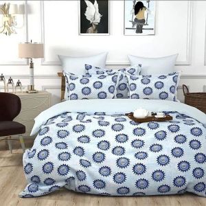 Elastic Fitted Queen Size Cotton Printed Bedsheet Set
