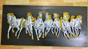 Polished 7 Horse Running Metal Wall Hanging, Shape : Rectangular