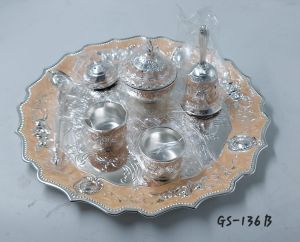 Polished Copper Pooja Thali, Shape : Round for Home Temple