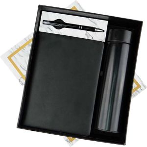 Black Temperature Bottle Notebook And Metal Pen Corporate Gift Set