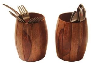 Barrel Shaped Wooden Cutlery Holder