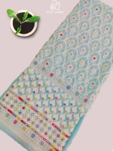 Chicken Kari & Lakhknowi Thread Work on Panel on Georgette Fabric