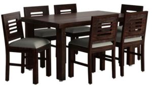 Solid Wood 6 Seater Dining Set in Warm Chestnut Finish