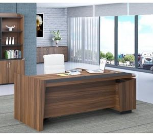 Wooden Office Table in Walnut and Grey