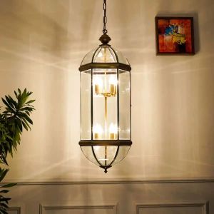 Brass and Glass Lantern Pendant Light