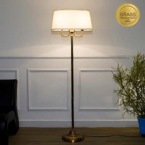 Off White Cotton Shade Pure Brass Floor Lamp