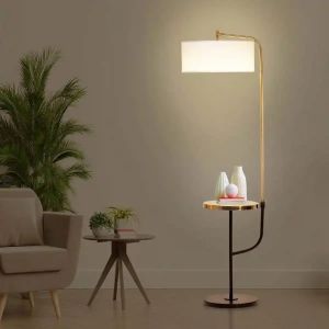 White Cotton Shade Metal Single Light Floor Lamp