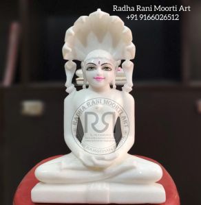 Plain Polished Marble Shwetambar Parshwanath Jain Statue