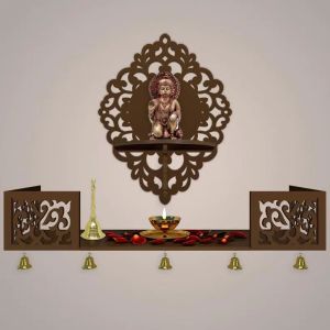 Hanumanji Brown Wooden Shelf Temple