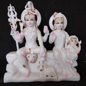 Carved Polished White Gauri Shankar Marble Statue for Religious Purpose
