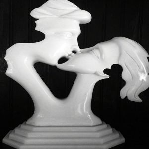 Polished White Marble Couple Face Showpiece