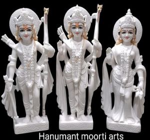 Carved White Marble RAM Darbar Statue for Worship, Temple