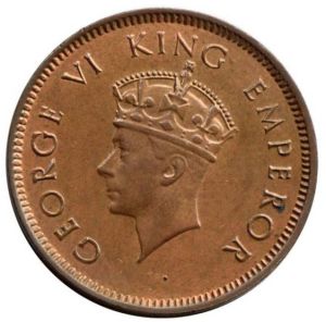 Round British India One Quarter Anna George Vi Coin