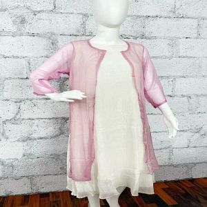 Ladies Pink White Cotton Crush Flared Western Dress