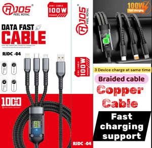 RJDC-04 3 in 1 100 Watt Fast Charging Data Cable