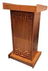Two Shelves Teak Wooden Podium Stand