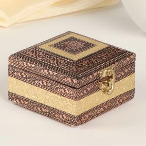 Navrang Handcrafted Wooden Pooja Box, Color : Golden Multiple Sizes