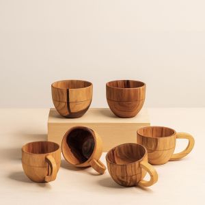 Navrang Polished Wooden Tea Cup Set 6 X 6 X 7 Cm for Coffee