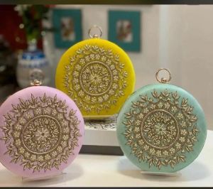 Beaded Box Clutch, Shape : Round Shape