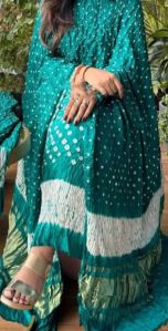 Rich Blue Green Shibori Gajji Silk Suit Set