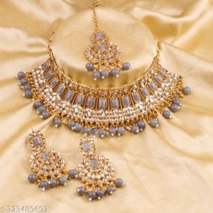 Gold Plated Kundan Beads Choker Necklace Set