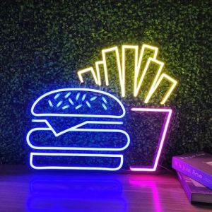 Acrylic Burger Neon Sign Board, Color : Multicolor for Food Restaurant