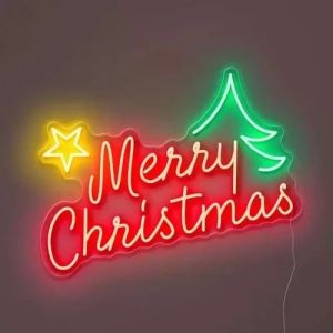 Acrylic Merry Christmas Neon Sign Board, Color : Multicolor