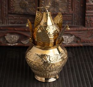 Brass Kalash With Coconut And Mango Leaves
