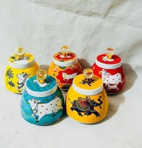 Meena Printing Decorative Dry Fruits Jar Set, Shape : Round