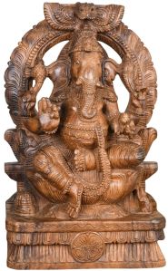 Digitouch Shopee Polished Wooden Ganesha Statues, Color : Brownish