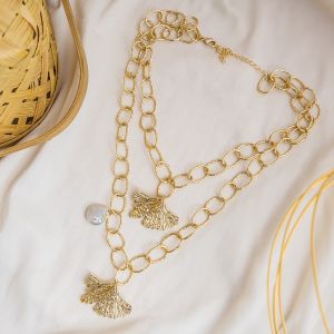 Polished Chunky Brass Layered Necklace, Color : Golden Party Wear