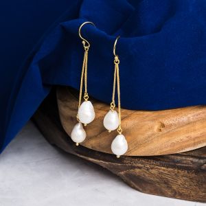 Polished Freshwater Pearl Drop Earrings, Color : White Party Wear