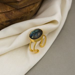 Labradorite Brass Adjustable Ring Standard Antique
