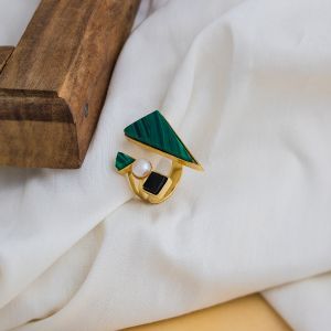 Pearl Adjustable Brass Cocktail Ring