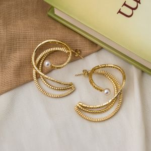 Statement Brass Hoop Pearl Earrings